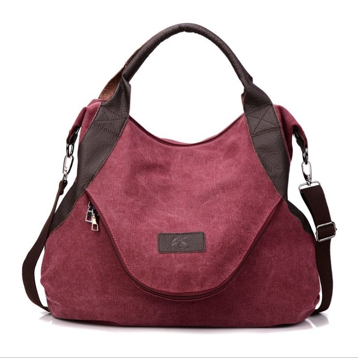 Le Rétro Urbain - Sac à main femme en toile grande capacité zip doubles anses porté épaule – Image 14
