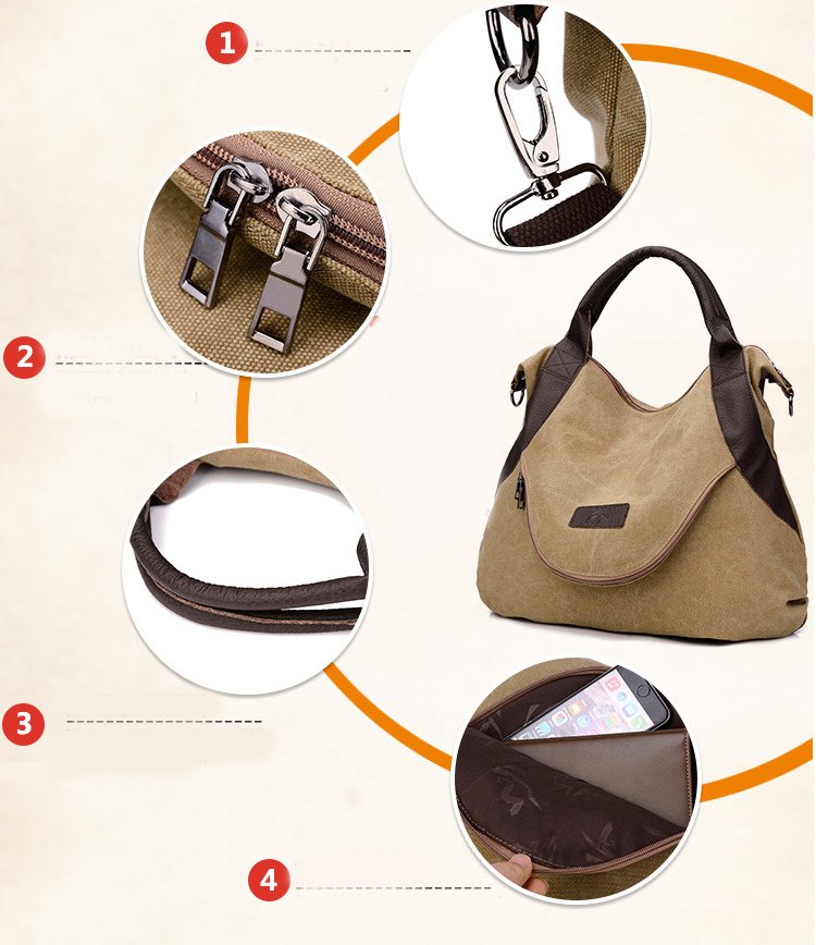 Le Rétro Urbain - Sac à main femme en toile grande capacité zip doubles anses porté épaule – Image 8