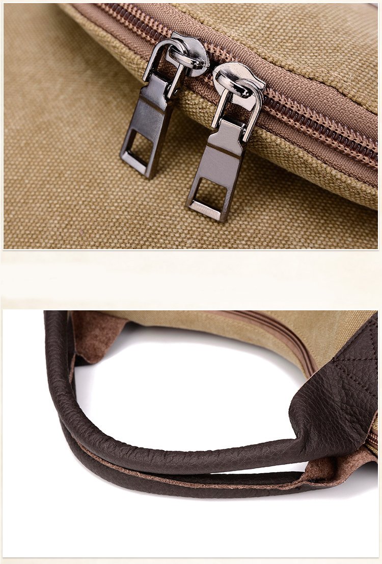 Le Rétro Urbain - Sac à main femme en toile grande capacité zip doubles anses porté épaule – Image 7