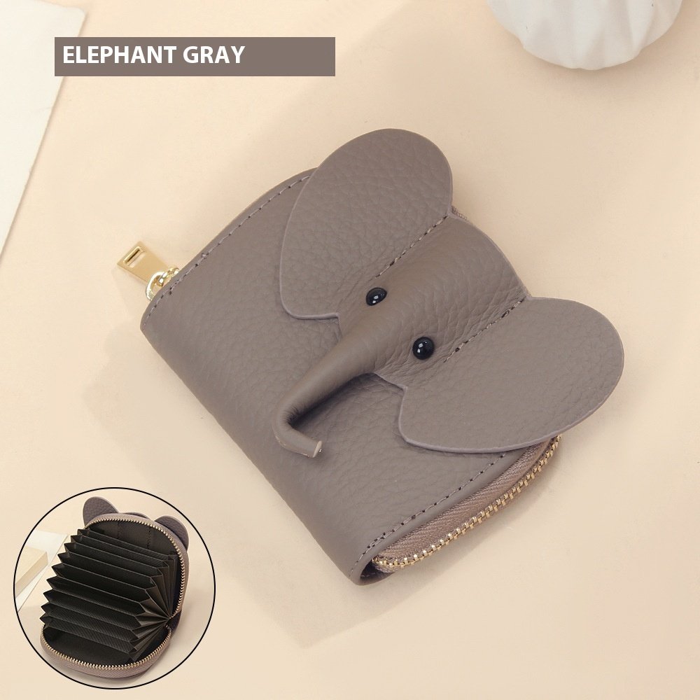 L'Éléphant Signature - Portefeuille Femme Cuir Vachette Compact Forme Éléphant Zip – Image 8
