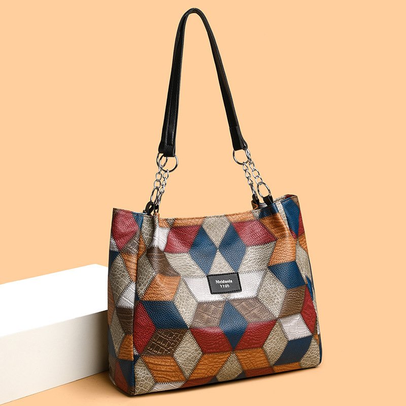 L'Éclat Géométrique - Sac Bandoulière Femme Motif Géométrique Color-Block Grande Capacité – Image 2