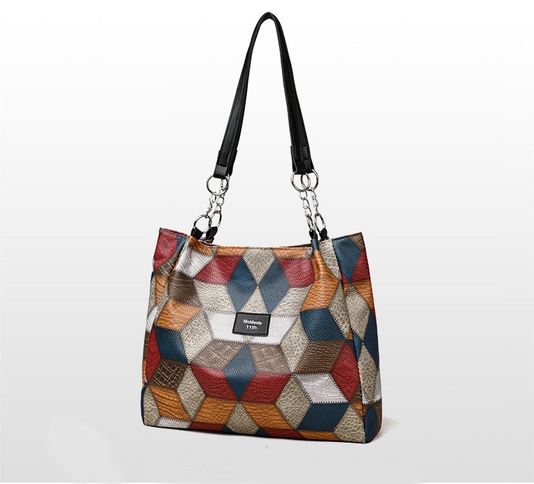 L'Éclat Géométrique - Sac Bandoulière Femme Motif Géométrique Color-Block Grande Capacité – Image 6