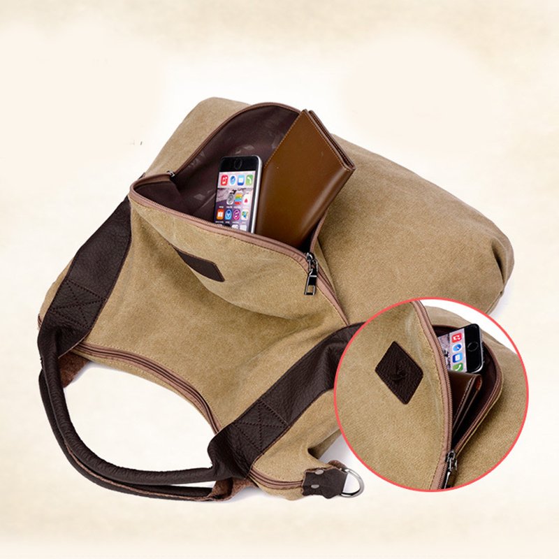 Le Rétro Urbain - Sac à main femme en toile grande capacité zip doubles anses porté épaule – Image 3