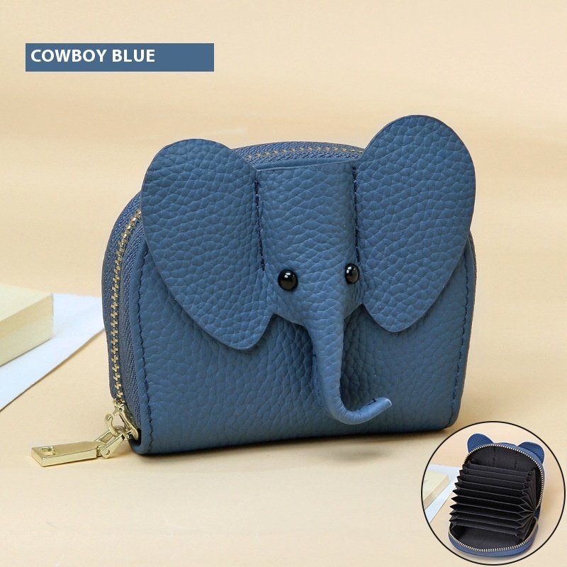 L'Éléphant Signature - Portefeuille Femme Cuir Vachette Compact Forme Éléphant Zip – Image 4