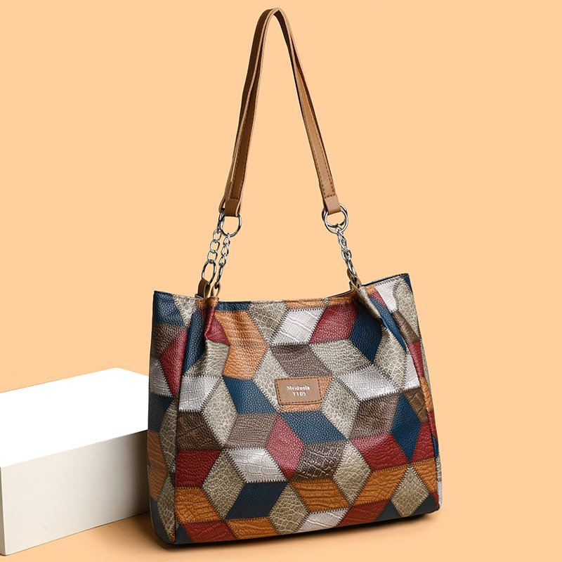 L'Éclat Géométrique - Sac Bandoulière Femme Motif Géométrique Color-Block Grande Capacité – Image 3